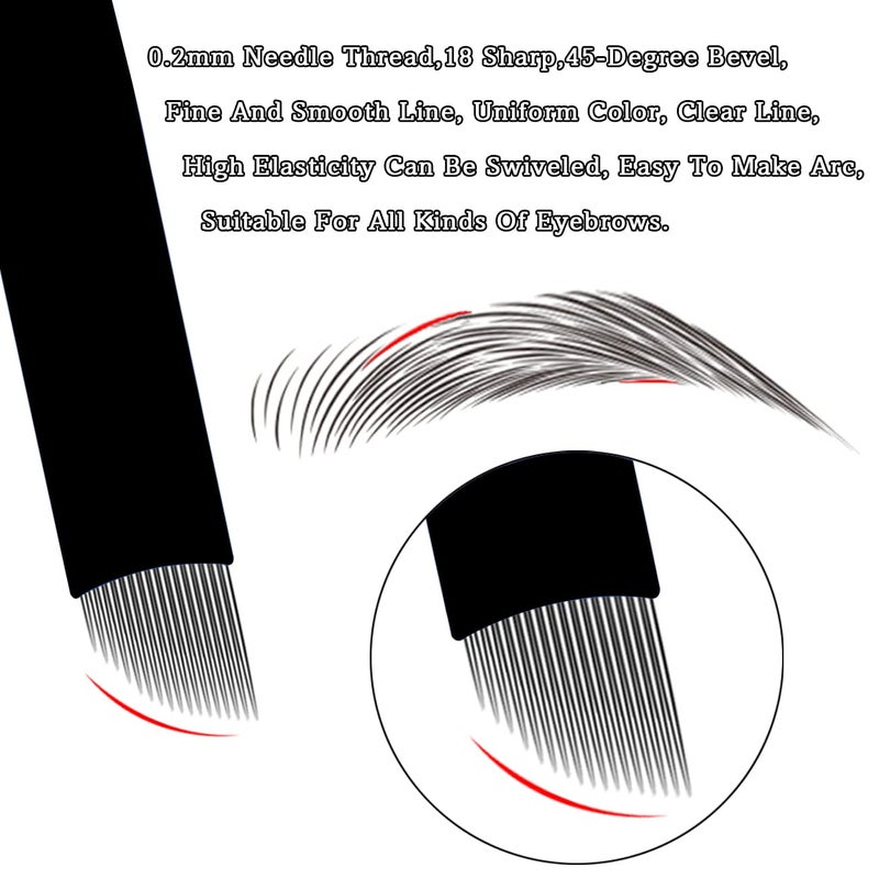 Kaiqikaixi Microblading Pens 3 Piece Black Dual Purpose Light Manual Tattoo Eyebrow Pens For Permanent Makeup Supplies Durable Aluminum Pen With Lock-Pin Tech+20Pcs Disposable Eyebrow Microblading Needles - Image 2