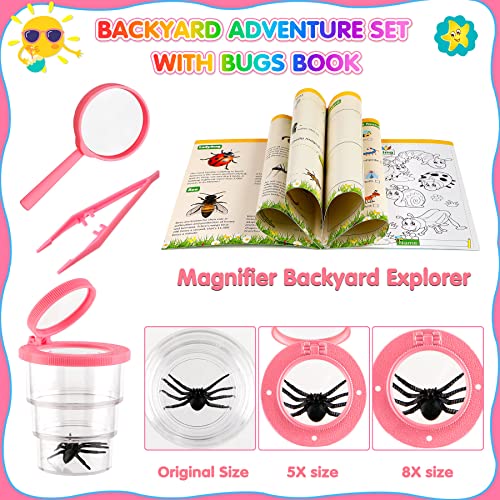 INNOCHEER Kids Explorer Kit & Bug Catcher Kit & Safari Costume Kit, Outdoor Exploration Set with Hat, Vest, Butterfly Net and Bugs Book for Boys Girls 3-12 Years Old (Camouflage Pink) - Image 4