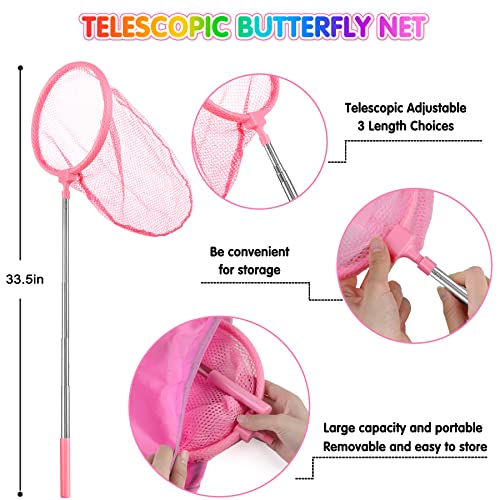 INNOCHEER Kids Explorer Kit & Bug Catcher Kit & Safari Costume Kit, Outdoor Exploration Set with Hat, Vest, Butterfly Net and Bugs Book for Boys Girls 3-12 Years Old (Camouflage Pink) - Image 2