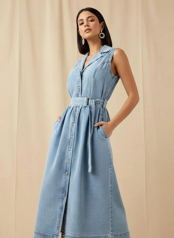 Splash FAV Denim Party Resort Shirt Dress With Belt