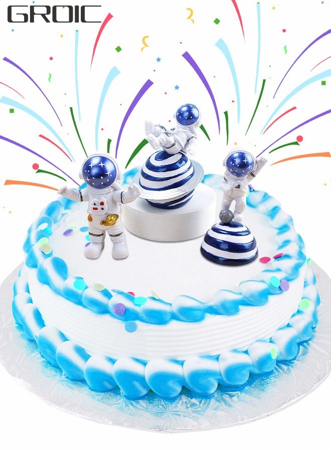 GROIC 3Pcs Astronaut Figurines Cake Topper Outer Spaceman Action Figure Statue, Cake Decorations Miniature Astronaut Toys Spaceman Desktop Ornaments - Image 1