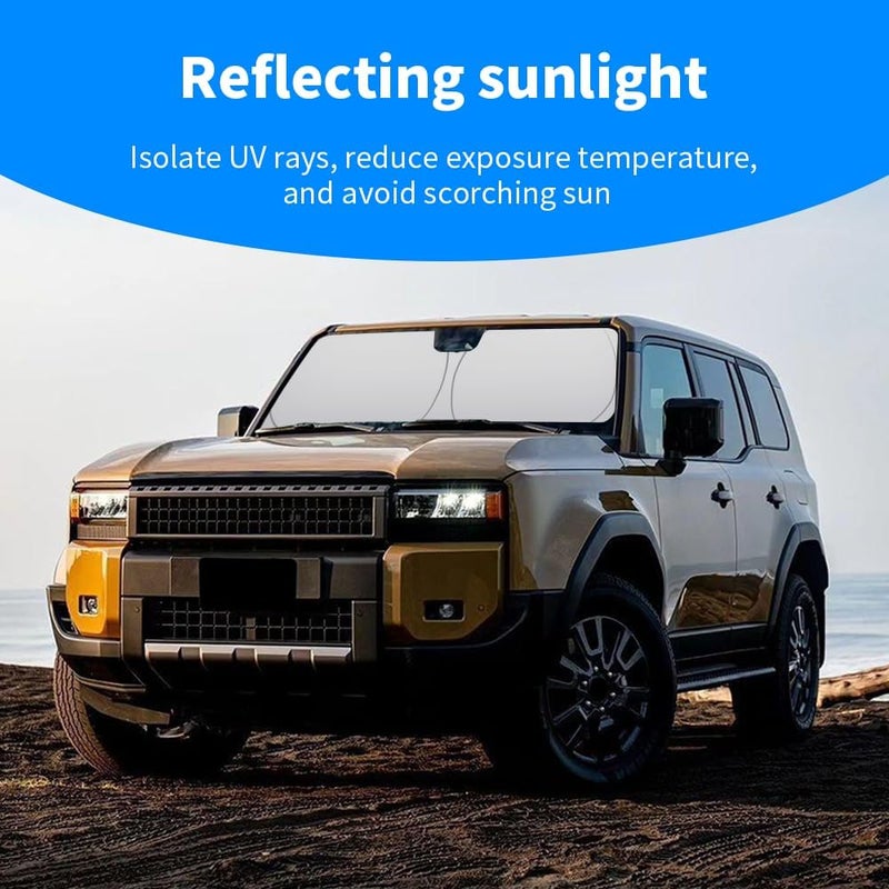 لسيارة لاند كروزر 250 2024-حتى الآن واقي شمس للزجاج الأمامي، أغطية نوافذ السيارة الأمامية، حامي حاجب الشمس القابل للطي، يحجب الأشعة فوق البنفسجية، درع واقي من الشمس لإكسسوارات LC250 (LC250 أبيض) - Image 2