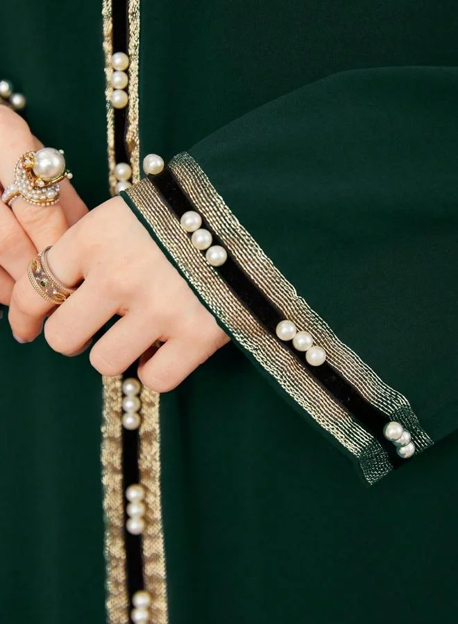 Take Two Women Dark Green Embroidered A-Line Jalabiya