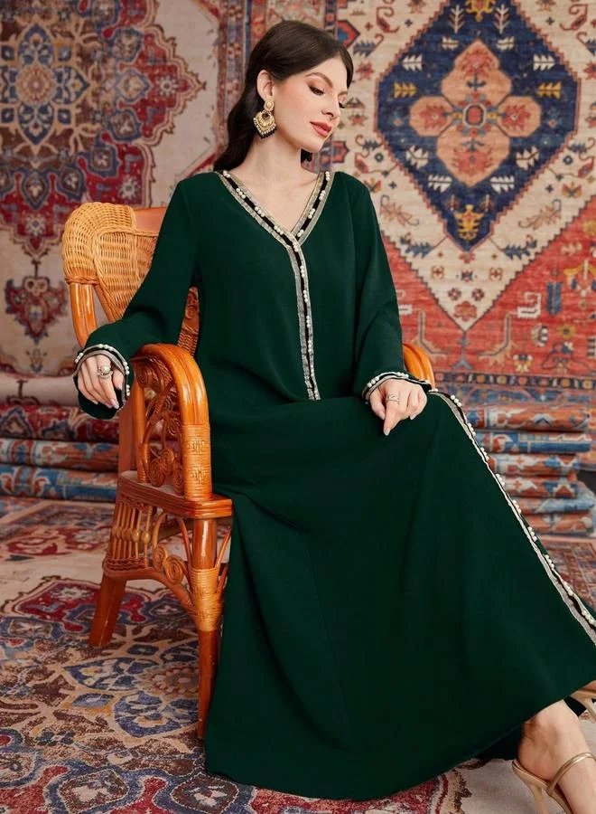 Take Two Women Dark Green Embroidered A-Line Jalabiya