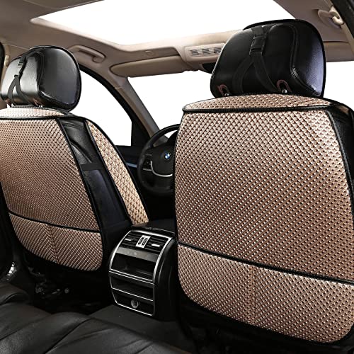Auto Newer 2PCS Luxury Breathable Car Seat Cover,Front Car Seat Protector, Fit Four Seasons of Universal Automotive Vehicle Cushion Cover, Compatible with 90% Cars,SUV,Trucks (Gold Beige,Front Seats) - Image 2