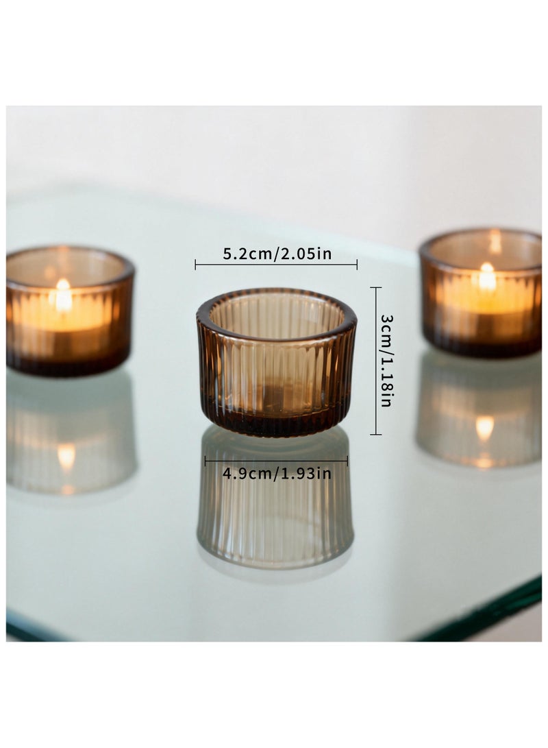 SKYLINK 12 Pack Amber Glass Votive Candle Holders, Thick Ribbed Glass Tealight Holders for Weddings, Home Décor, Parties, Spa, Table Centerpieces - Image 2