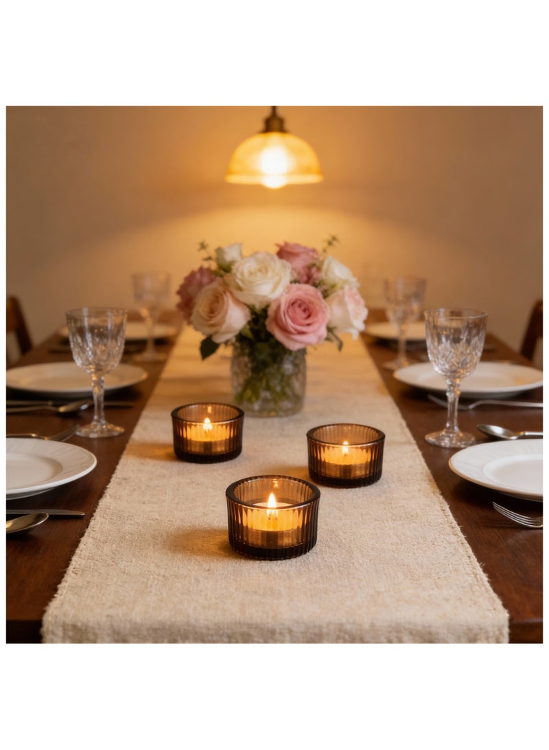 SKYLINK 12 Pack Amber Glass Votive Candle Holders, Thick Ribbed Glass Tealight Holders for Weddings, Home Décor, Parties, Spa, Table Centerpieces - Image 4