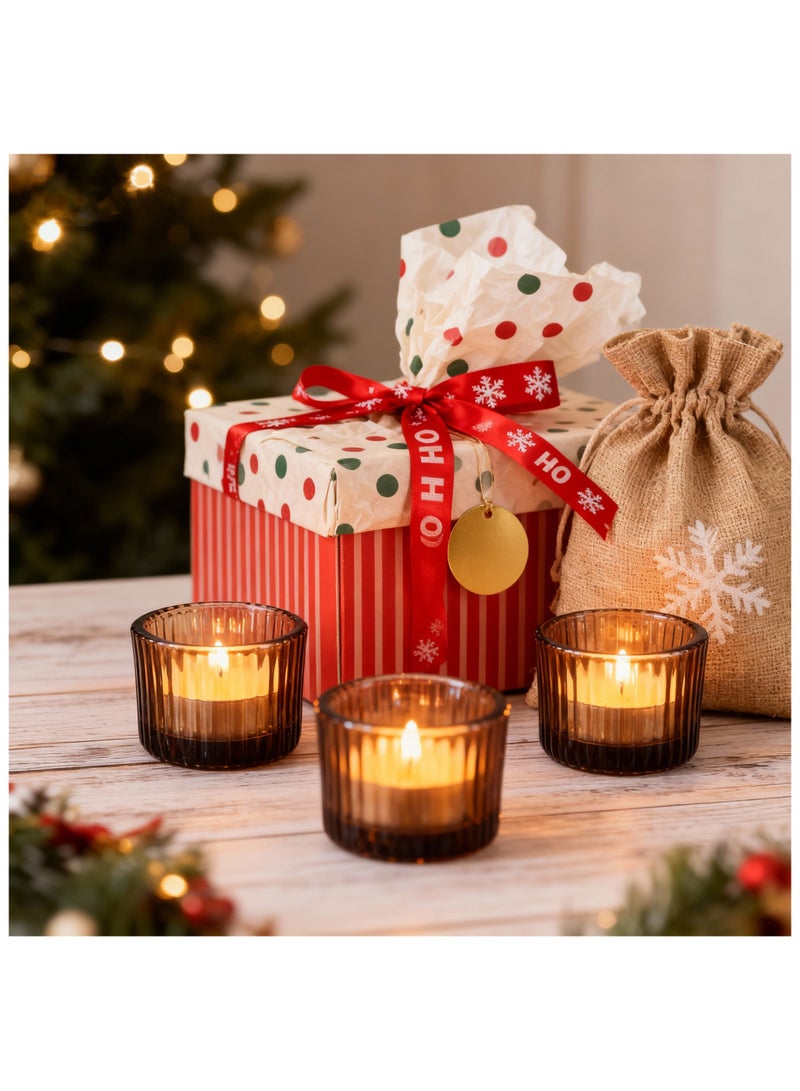 SKYLINK 12 Pack Amber Glass Votive Candle Holders, Thick Ribbed Glass Tealight Holders for Weddings, Home Décor, Parties, Spa, Table Centerpieces - Image 5