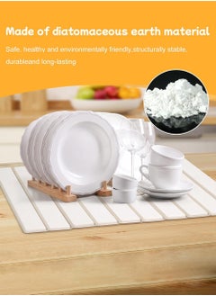 LENND Stone Drying Mat for Kitchen Counter, Large Stone Dish Drying Mat Foldable, Absorbent Diatomaceous Earth Bath Mat Quick Dry for Kitchen Dishes Bottles Cups Bathroom Any Countertop  - Image 3