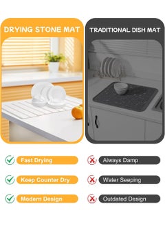 LENND Stone Drying Mat for Kitchen Counter, Large Stone Dish Drying Mat Foldable, Absorbent Diatomaceous Earth Bath Mat Quick Dry for Kitchen Dishes Bottles Cups Bathroom Any Countertop  - Image 4