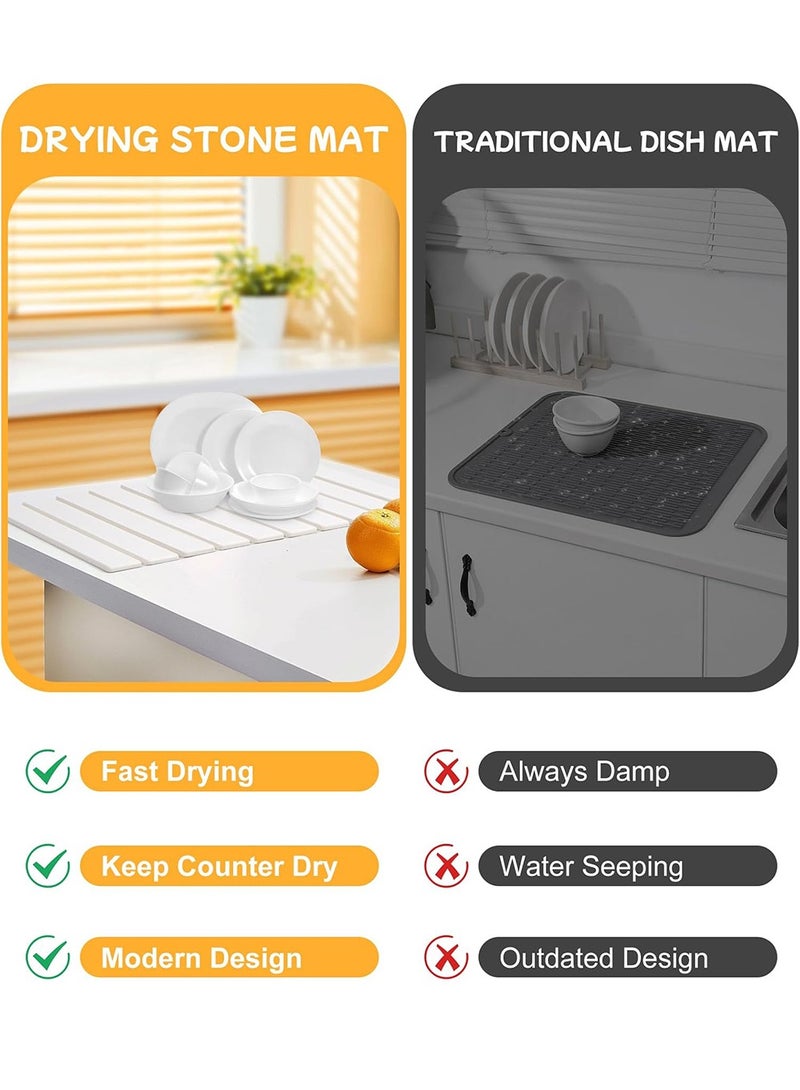 LENND Stone Drying Mat for Kitchen Counter, Large Stone Dish Drying Mat Foldable, Absorbent Diatomaceous Earth Bath Mat Quick Dry for Kitchen Dishes Bottles Cups Bathroom Any Countertop  - Image 4