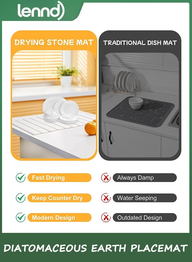 LENND Stone Drying Mat for Kitchen Counter, Large Stone Dish Drying Mat Foldable, Absorbent Diatomaceous Earth Bath Mat Quick Dry for Kitchen Dishes Bottles Cups Bathroom Any Countertop - Image 5