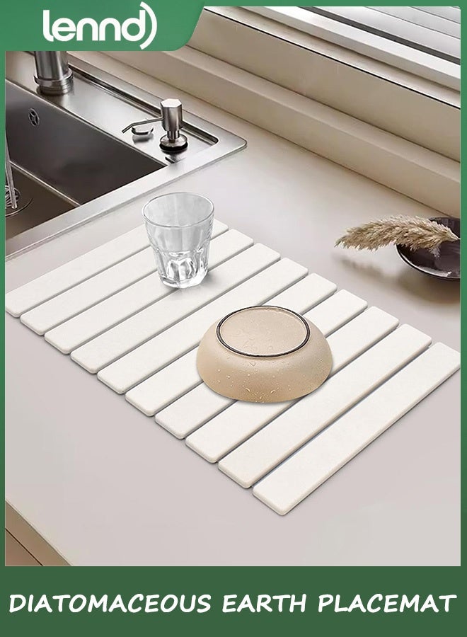 LENND Stone Drying Mat for Kitchen Counter, Large Stone Dish Drying Mat Foldable, Absorbent Diatomaceous Earth Bath Mat Quick Dry for Kitchen Dishes Bottles Cups Bathroom Any Countertop - Image 1