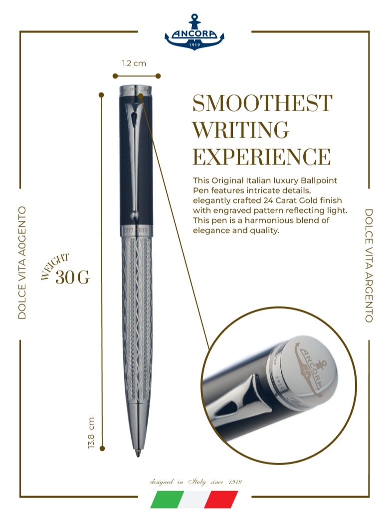أنكورا قلم دولشي فيتا أرجينتو ١٩١٩ إصدار محدود – قابل لإعادة التعبئة – قلم فاخر محفور مع علبة جلد – هدية للرجال والنساء – حبر أزرق - Image 3