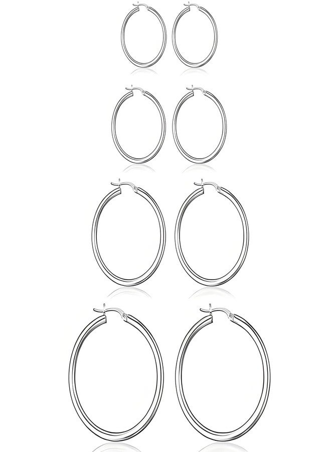 JANCAN 4 Pairs Silver Gold Hoop Earrings for Women,30/40/50/60 mm Stainless Steel 14K Silver Gold Plated Loop Earrings for Women Hypoallergenic Fashionable Lightweight Big Women Earrings Loop Earrings Set - Image 1