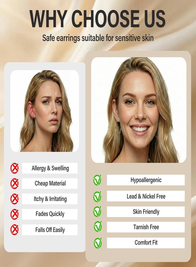 JANCAN 4 Pairs Silver Gold Hoop Earrings for Women,30/40/50/60 mm Stainless Steel 14K Silver Gold Plated Loop Earrings for Women Hypoallergenic Fashionable Lightweight Big Women Earrings Loop Earrings Set - Image 2