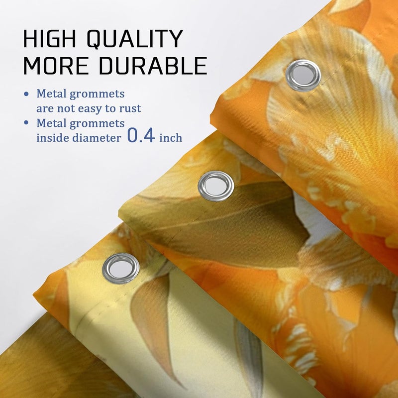 Butterfly Floral Shower Curtain, Yellow Flower Bathroom Decor for Spring Summer, Elegant Waterproof Fabric Bath Curtain Set with Hooks 72x72 Inch - Image 4