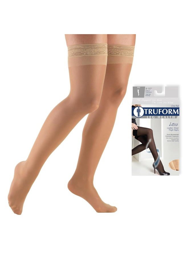 Truform Sheer Compression Stockings, 8-15 mmHg, Women's Thigh High Length, 20 Denier, Beige, Large - Image 1