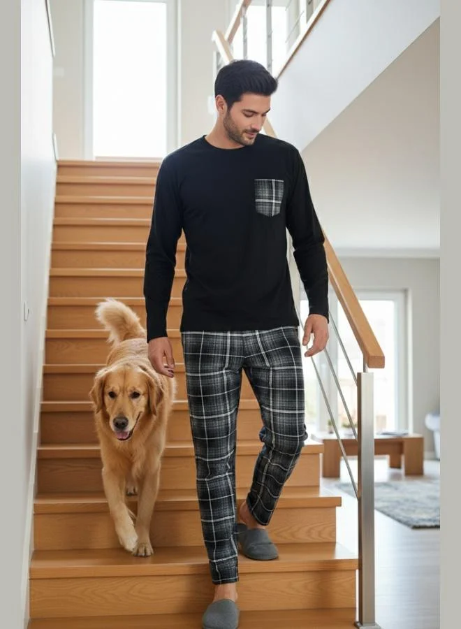 Buratti Plaid Pocket Elastic Waist 100% Cotton Regular Fit Pajama Set Men's PAJAMAS SET 6572001