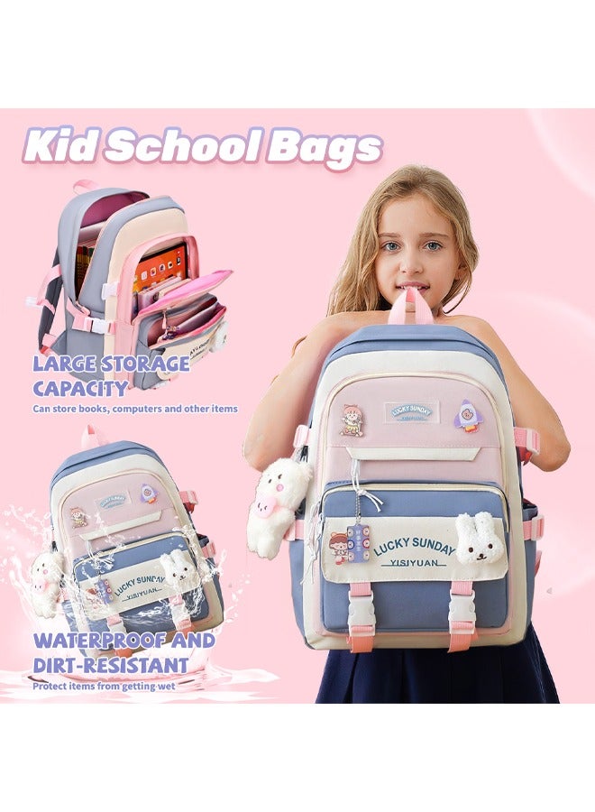 5 Pcs Kids' School Bag,Adult Backpack Set,Student School Bags Backpacks with Pendant Lunch Bag Pencil Case Handbag Coin Purse for Teen Girls School Backpack  - Image 1