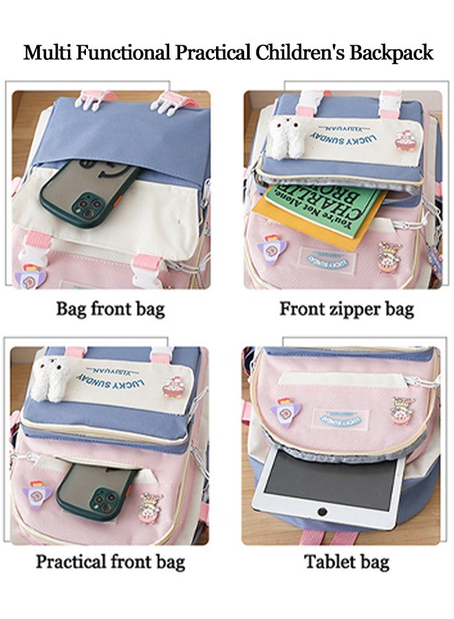 5 Pcs Kids' School Bag,Adult Backpack Set,Student School Bags Backpacks with Pendant Lunch Bag Pencil Case Handbag Coin Purse for Teen Girls School Backpack  - Image 3