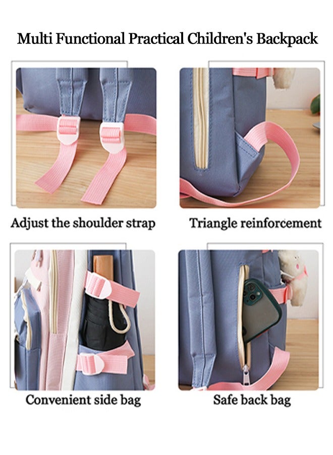 5 Pcs Kids' School Bag,Adult Backpack Set,Student School Bags Backpacks with Pendant Lunch Bag Pencil Case Handbag Coin Purse for Teen Girls School Backpack  - Image 4