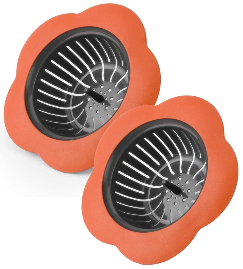 DPT ENTERPRISES Kitchen Sink Strainer Drain Protector, Flower Shape Silicone Hair Catcher for Bathroom, Shower, Bathtub & Hand Sink - Durable, Reusable, Anti-Clogging Drain Filter (Orange, Pack of 2) - Image 1