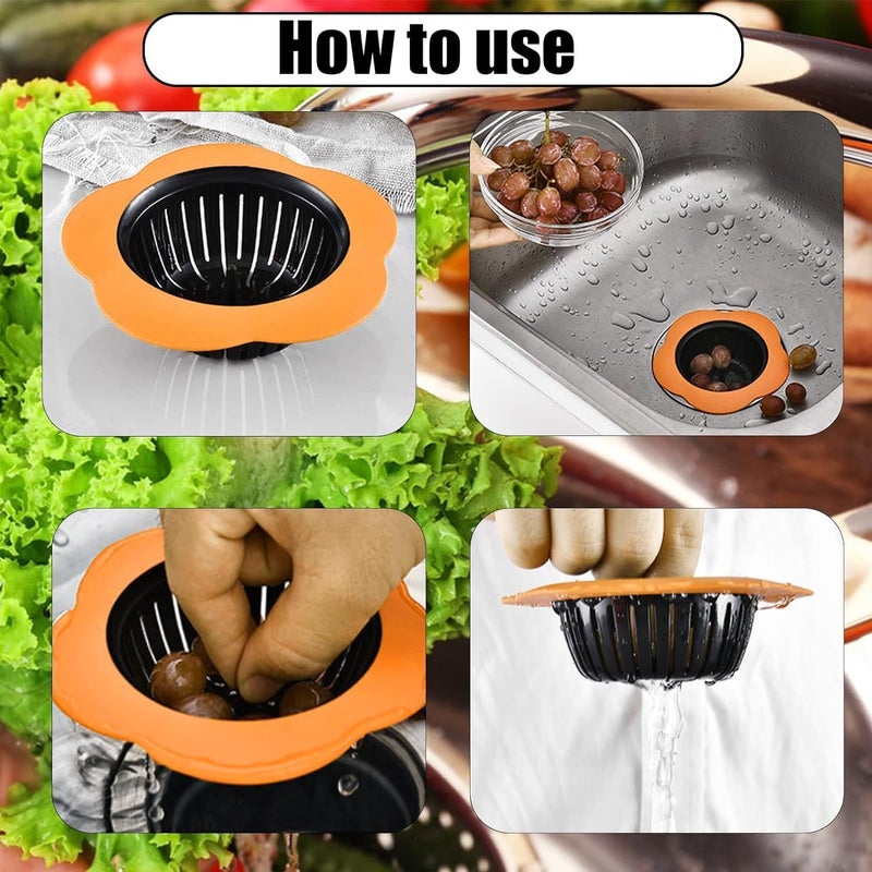 DPT ENTERPRISES Kitchen Sink Strainer Drain Protector, Flower Shape Silicone Hair Catcher for Bathroom, Shower, Bathtub & Hand Sink - Durable, Reusable, Anti-Clogging Drain Filter (Orange, Pack of 2) - Image 5