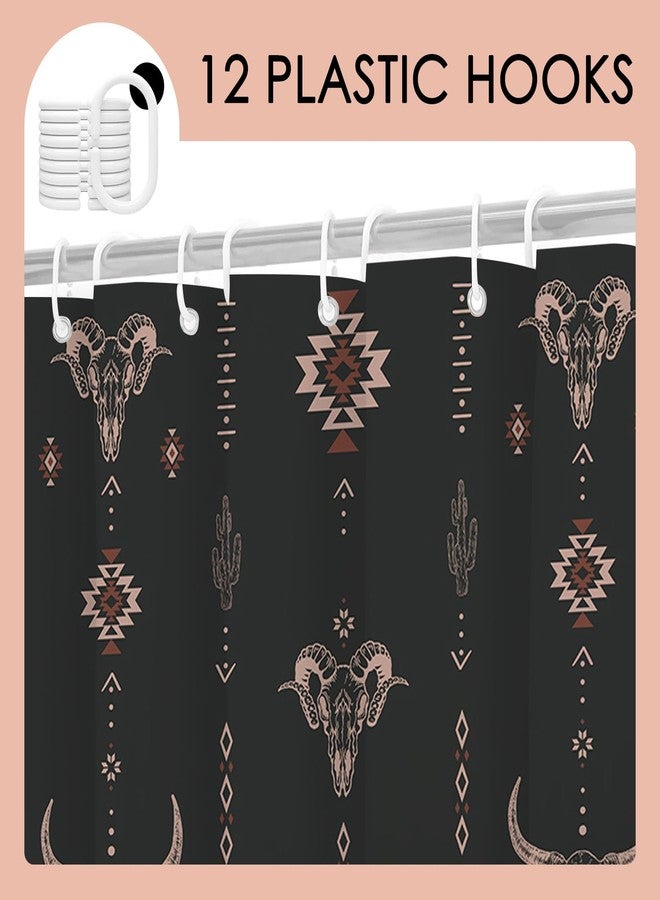 Mocsicka Western Farmhouse Shower Curtain Modern Aztec Shower Curtain for Bathroom Rustic Country Decor for Home Farmhouse Waterproof Bathtub Curtain, Set with 12 Hooks (Black, 71x71inch) - Image 3