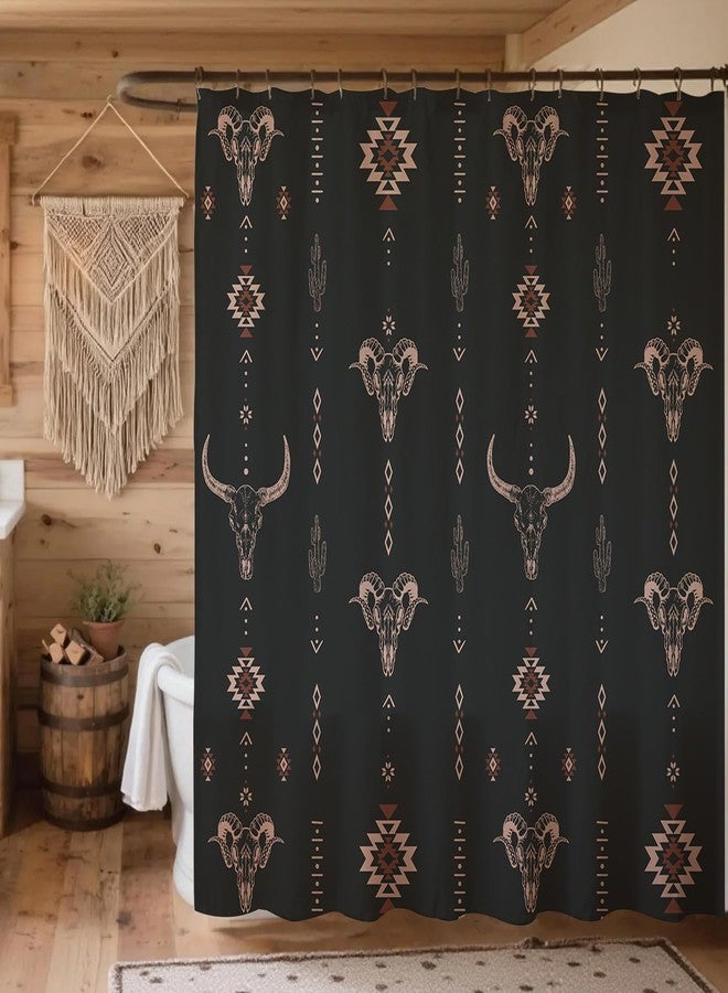 Mocsicka Western Farmhouse Shower Curtain Modern Aztec Shower Curtain for Bathroom Rustic Country Decor for Home Farmhouse Waterproof Bathtub Curtain, Set with 12 Hooks (Black, 71x71inch) - Image 1