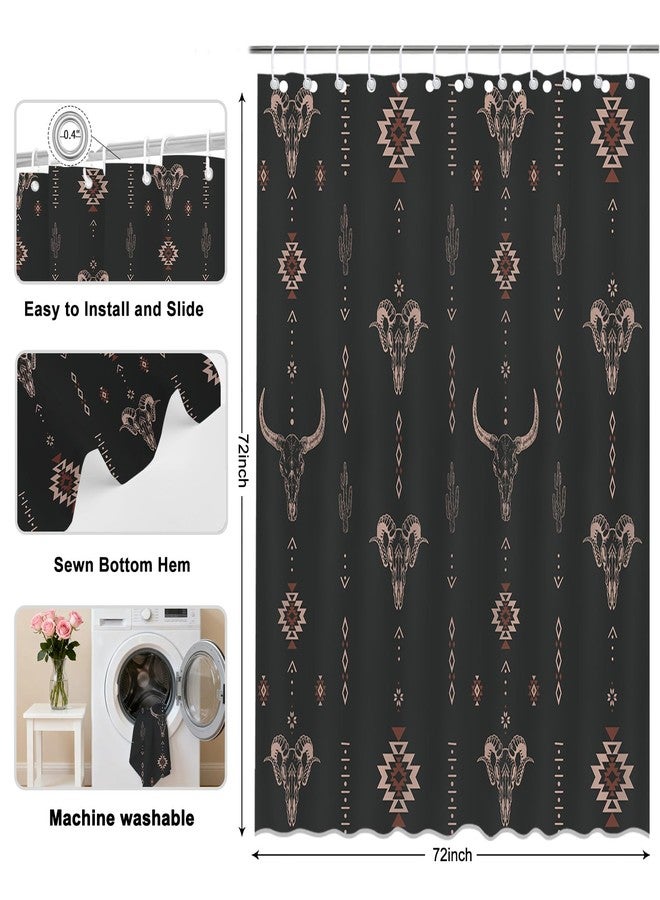 Mocsicka Western Farmhouse Shower Curtain Modern Aztec Shower Curtain for Bathroom Rustic Country Decor for Home Farmhouse Waterproof Bathtub Curtain, Set with 12 Hooks (Black, 71x71inch) - Image 4