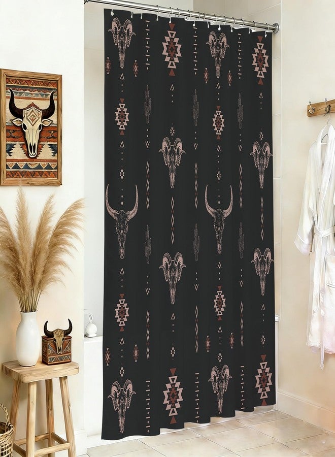Mocsicka Western Farmhouse Shower Curtain Modern Aztec Shower Curtain for Bathroom Rustic Country Decor for Home Farmhouse Waterproof Bathtub Curtain, Set with 12 Hooks (Black, 71x71inch) - Image 5