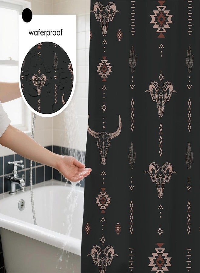 Mocsicka Western Farmhouse Shower Curtain Modern Aztec Shower Curtain for Bathroom Rustic Country Decor for Home Farmhouse Waterproof Bathtub Curtain, Set with 12 Hooks (Black, 71x71inch) - Image 2
