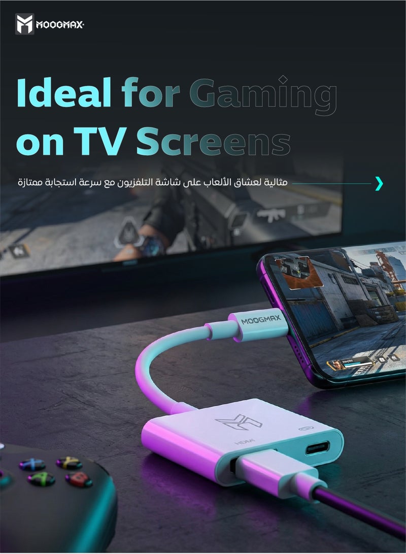 موجماكس وصلة تايب سي الى HDMI. وصلة تايب سي الى اتش دي ام اي تدعم الشحن اثناء التوصيل. وصلة اتش دي تايب سي 4K سهل الاستخدام. محول تايب سي ايفون/ سامسونج/ هواوي/هونر .... والعديد من الأجهزة المدعومة. - Image 2