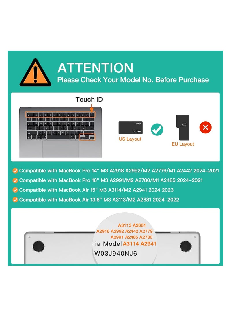 Silicone Keyboard Skin Compatible for MacBook Air 15 M2 A2941/M3 A3114/M4 A3241,MacBook Air 13.6 inch M2 A2681/M3 A3113/M4 A3240,  MacBook Pro 14/16 inch M4 M3 M2 / M1 Pro/Max Chip A3112/A3185/A3401/A2779/A2442/A3403/A3186/A2991/A2780/A2485(US Layout) - Image 5