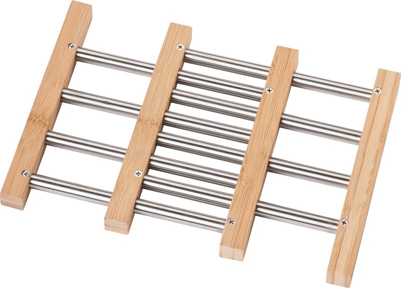 SEVIA Sevia Adjustable Stainless Steel and Bamboo Trivet, Hot Pan Holder, Extendable Trivet for Pots, Pans and Casserole Dish Pot Tray, Hot Vessel Stand for Kitchen Worktop Protector  - Image 1