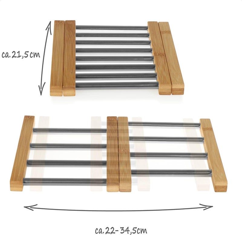 SEVIA Sevia Adjustable Stainless Steel and Bamboo Trivet, Hot Pan Holder, Extendable Trivet for Pots, Pans and Casserole Dish Pot Tray, Hot Vessel Stand for Kitchen Worktop Protector  - Image 4