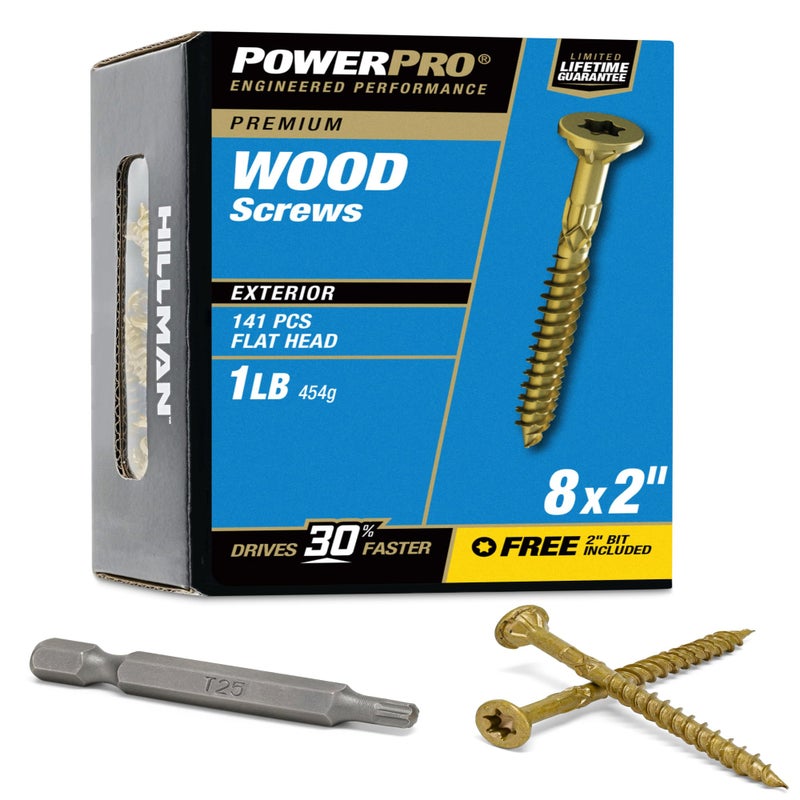 Power Pro Premium Exterior Wood Screws 8 x 2 Inch AllPurpose Deck Screws for Outdoor Projects T25 Star Bit Included Bronze 141 Pieces 48597V4