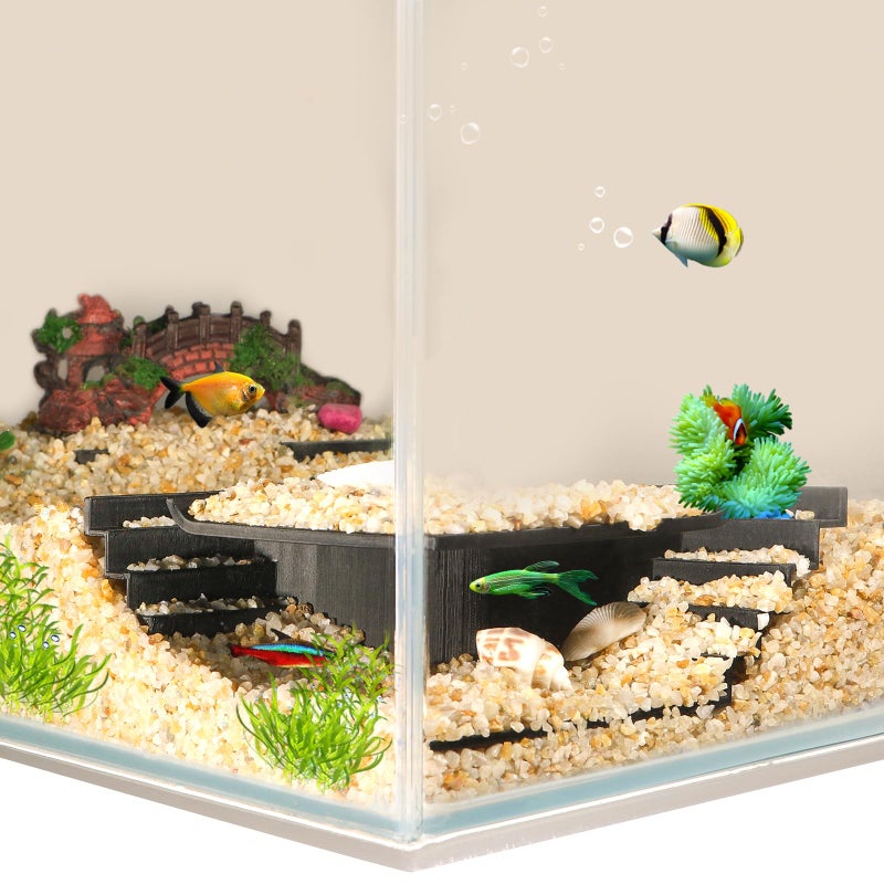 LingoFoto Aquarium Undergravel Fish Tunnel Hide Cave Corner Tank Decorations Under Gravel Viewing Tunnel Fish Cave for Aquarium Hideout (Black,Style 1) - Image 1