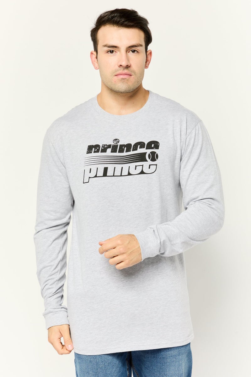 Prince Men Crew Neck Long Sleeves Brand Logo Print T-Shirt, Grey - Image 2