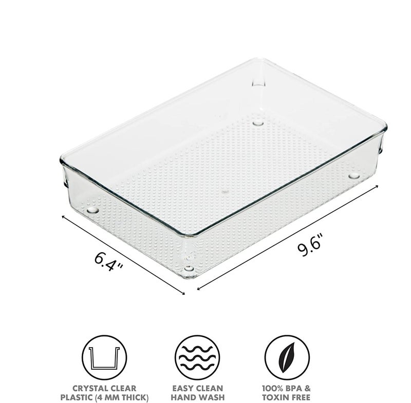VIKIJO 6 PCS Clear Plastic Drawer Organizers Versatile Acrylic Kitchen Drawer Organizer Stackable Bathroom Drawer Organizer Trays Storage Bins for Makeup Bathroom Kitchen and Office 96 X 64 - Image 2