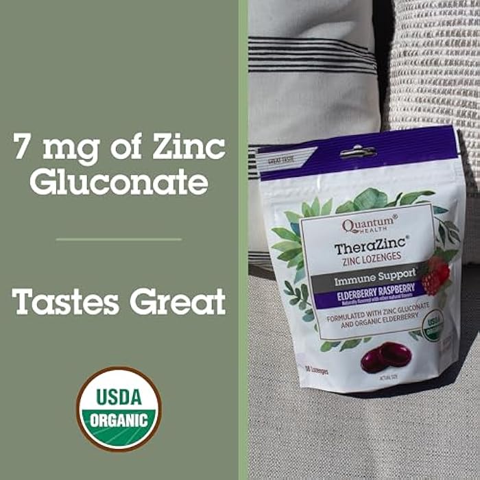 Quantum Health TheraZinc Organic Zinc Lozenges Elderberry Sambucus Raspberry & Honey Immune Support for Adults & Kids 12+ Naturally Flavored Fast Relief with No Aftertaste -18 Count (Package may vary) - Image 3