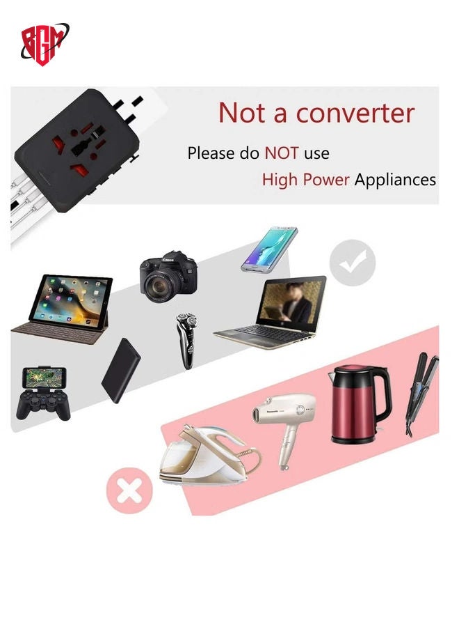 BGM Universal Travel Adapter Plug with 3 USB & 1 Type-C Port,Fast Wall Plug Adapter Socket with UK/EU/AU/US Plugs,Multiport Charger Plug Converter - Image 3