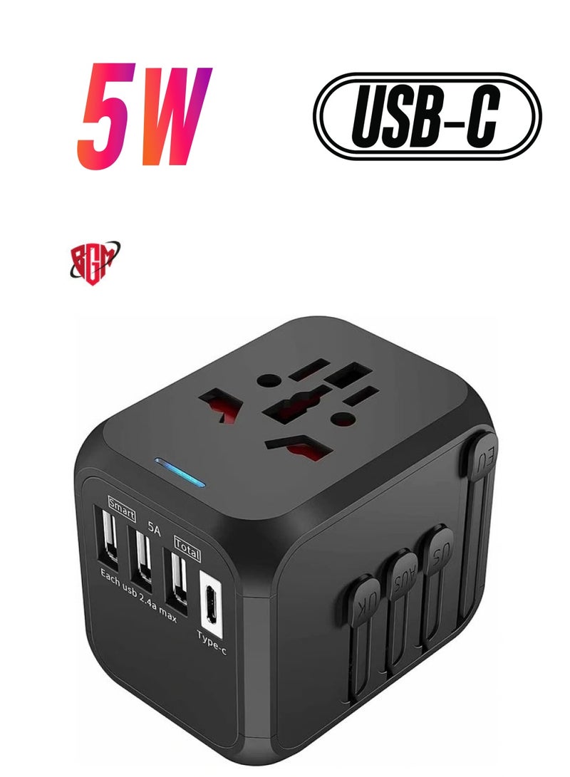 BGM Universal Travel Adapter Plug with 3 USB & 1 Type-C Port,Fast Wall Plug Adapter Socket with UK/EU/AU/US Plugs,Multiport Charger Plug Converter - Image 1