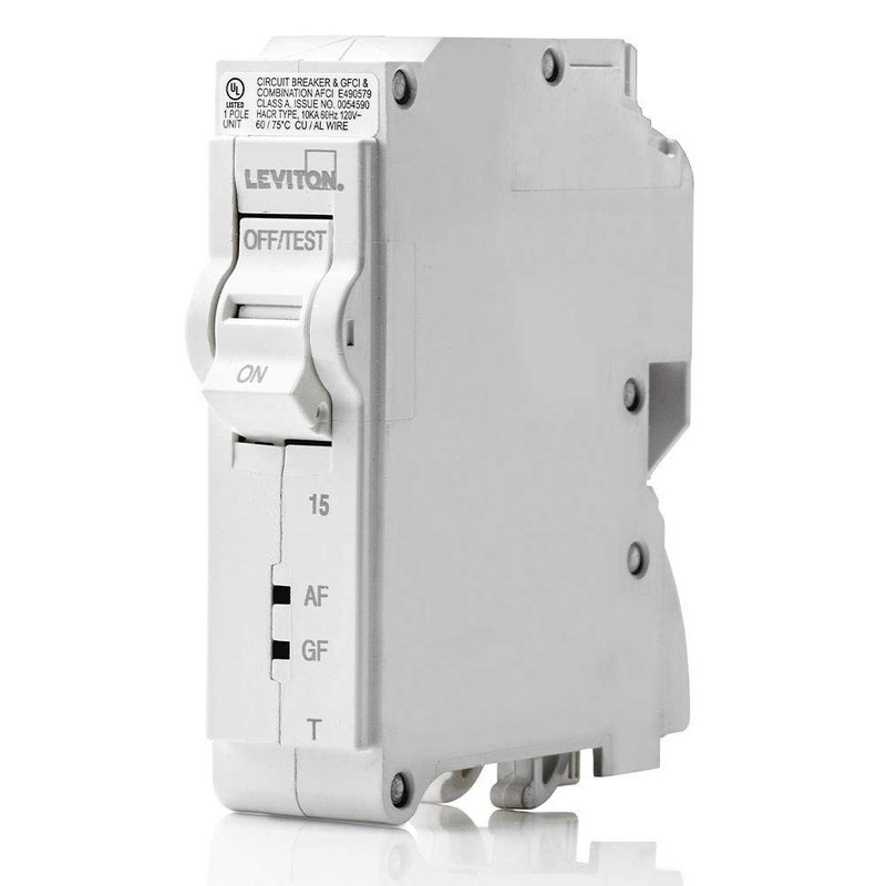 Leviton 15A 1-Pole Plug-On AFCI/GFCI Branch Circuit Breaker, Thermal Magnetic, 120 VAC, LB115-DFT, White - Image 1