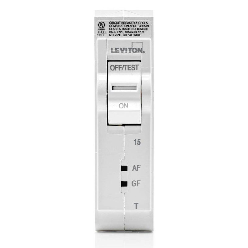 Leviton 15A 1-Pole Plug-On AFCI/GFCI Branch Circuit Breaker, Thermal Magnetic, 120 VAC, LB115-DFT, White - Image 2