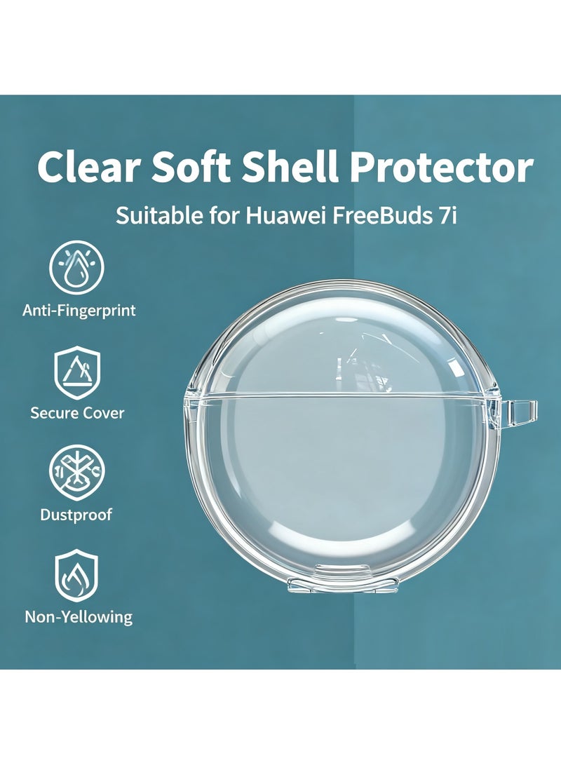 Youque Huawei Freebuds 7i Clear Case with Carabiner, Premium TPU Cover, Wireless Charging, Headphone Accessories - Image 3