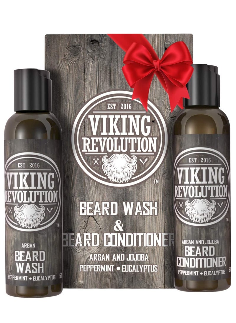 Viking Revolution Beard Wash & Beard Conditioner with Argan & Jojoba Oils Natural Peppermint 
