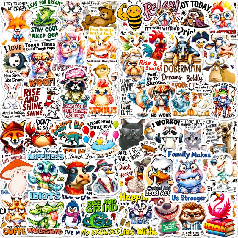Airnogo Fun Animal Stickers with Witty Phrase 200 Pcs Playful Animals Sticker Pack, Waterproof Vinyl Stickers for Water Bottles Laptop Scrapbooking Journal Scooter Luggage Skateboard Tumbler Cup Notebook etc - Image 1