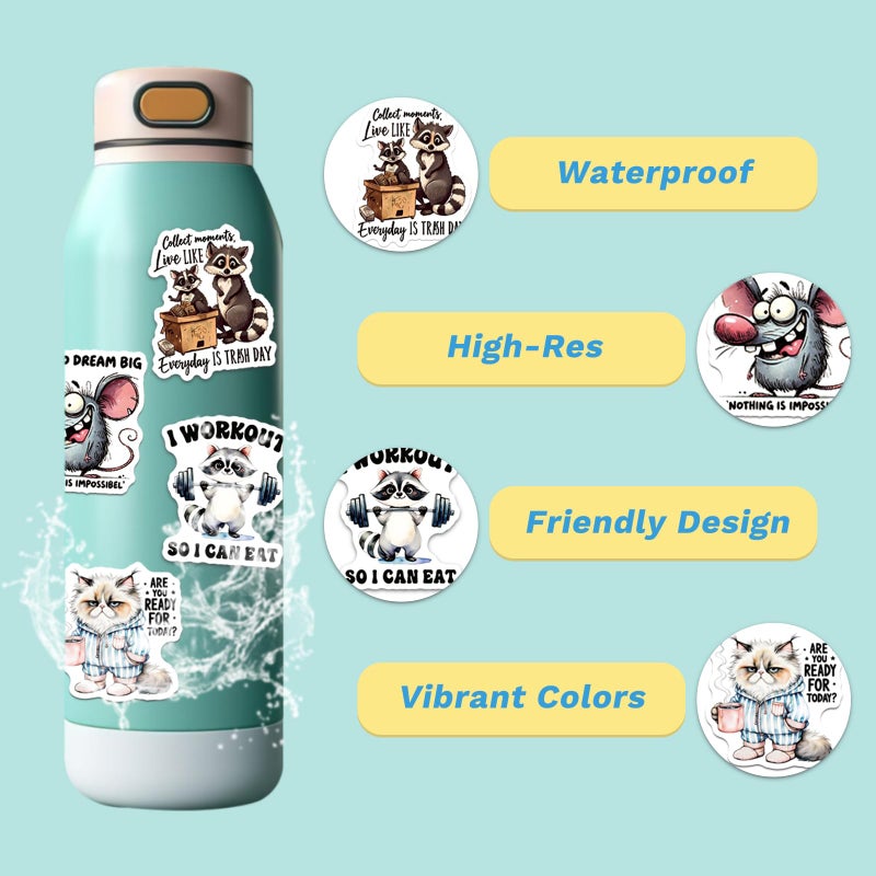 Airnogo Fun Animal Stickers with Witty Phrase 200 Pcs Playful Animals Sticker Pack, Waterproof Vinyl Stickers for Water Bottles Laptop Scrapbooking Journal Scooter Luggage Skateboard Tumbler Cup Notebook etc - Image 5